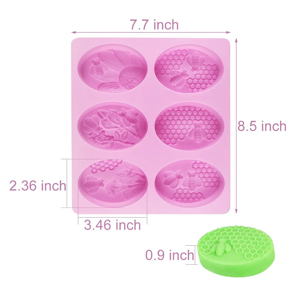 

6 Hole Oval Bee Silica Gel Mold Manual Soap Mold Cake Mold Non-stick Easy To Remove DIY Baking Tool