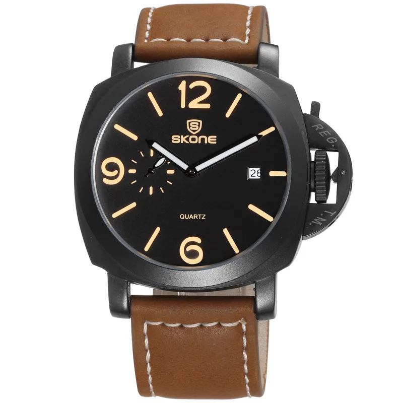 brown black Модные Роскошные Брендовые спортивные часы для мужчин, водонепроницаемые кварцевые кожаные военные наручные часы, мужские армейские часы, мужские relojes hombre hodinky - Цвет: brown black