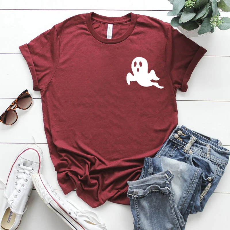 Футболка На Хэллоуин с изображением призрака Милая женская футболка на кавайная