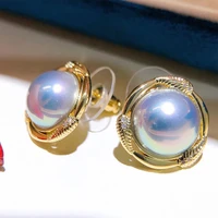 free shipping wow present 13 14mm gray south sea mabe pearl earrings silver 925