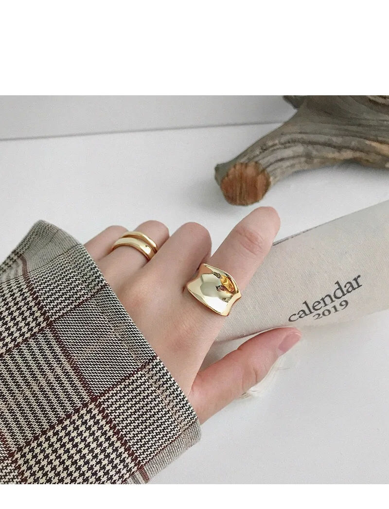 925 Sterling Silver Retro INS Style Smooth Women's Rings - Adjustable Romantic Large Antique Finger Anillos image 5