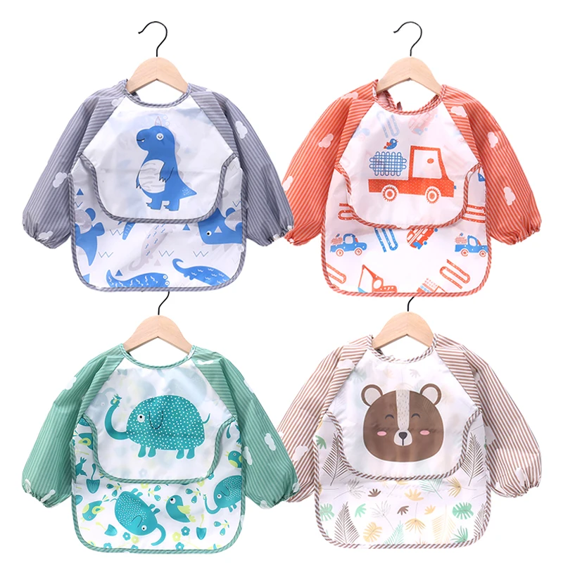 

Toddler Baby Bibs Newborn Feeding Supplies Long Sleeved Waterproof Tops Children T-shirt Cartoon Infant Outfits Waterproof Coat
