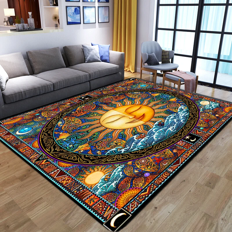 

Retro National style 3D Print Carpets For Living Room Bedroom Area Rugs Sun/star/moon Pattern Carpet Modern Home Floor Mat decor