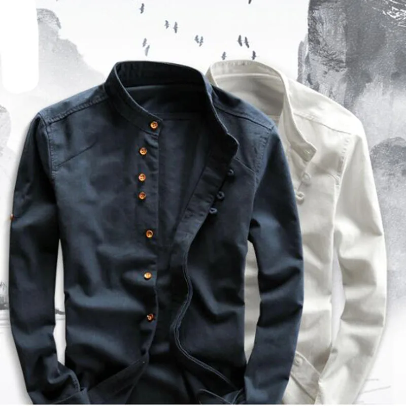 

Men's Cotton Linen Shirts Long Sleeve Men Casual Slim Mandarin Collar Shirts High Quality Summer Beach Shirt plus size 6xl