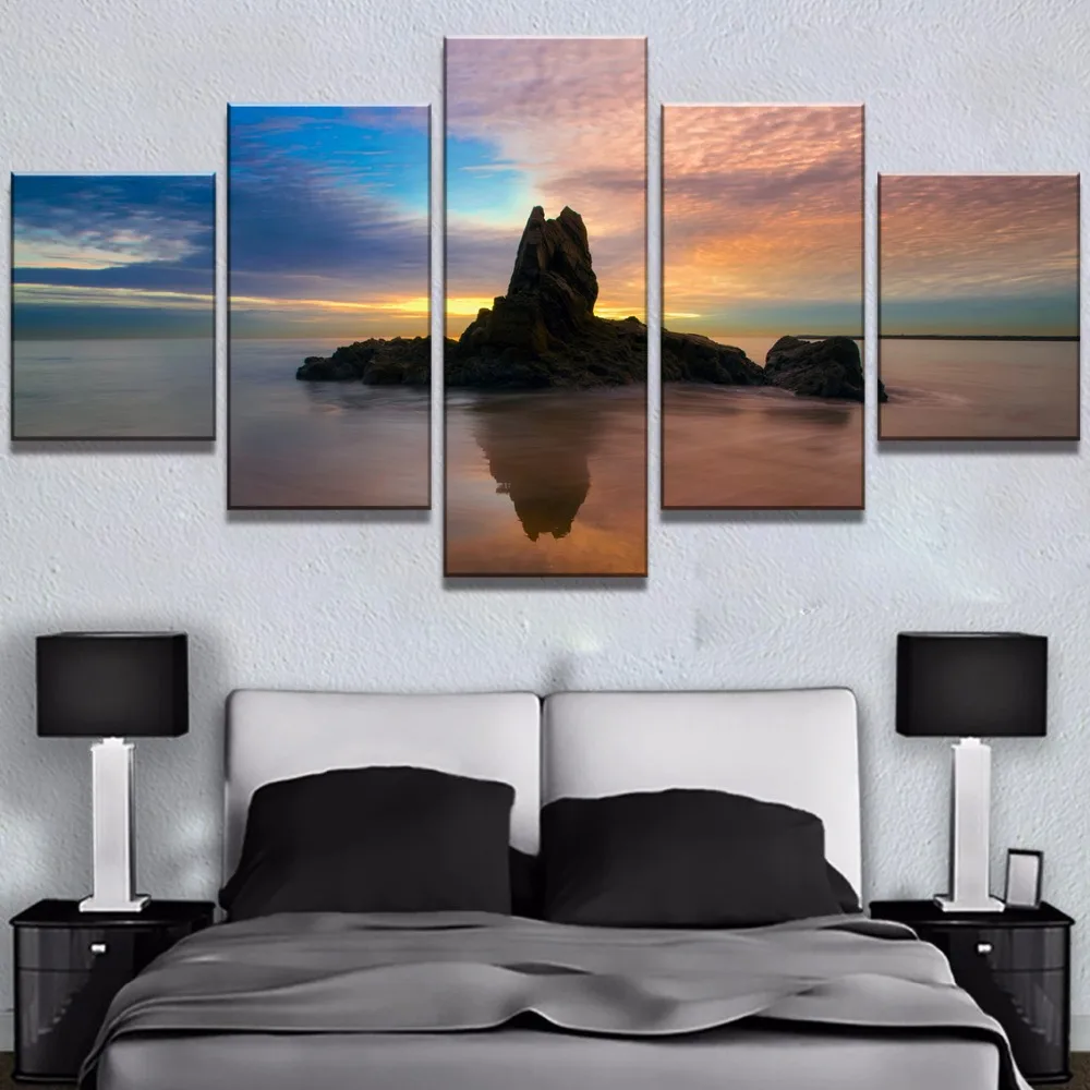 

Wall Art Home Decoration Canvas Painting 5 Panel Lighthouse In The Distance Landscape Pictures Prints Modular Poster Living Room