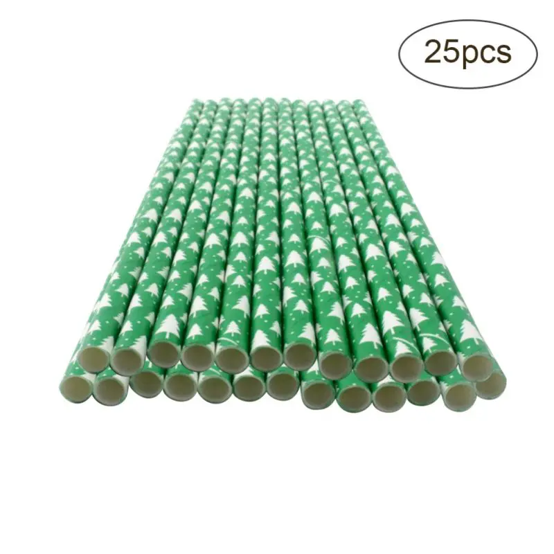 25 шт одноразовые соломинки для питья Рождественский дизайн Биоразлагаемые