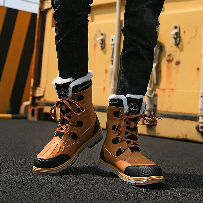 

New Quality Waterproof Snow Boots Super Warm Plush Men's Boots Winter Fur Ankle Boots Comfortable Motorcycle Boots Size 38-47