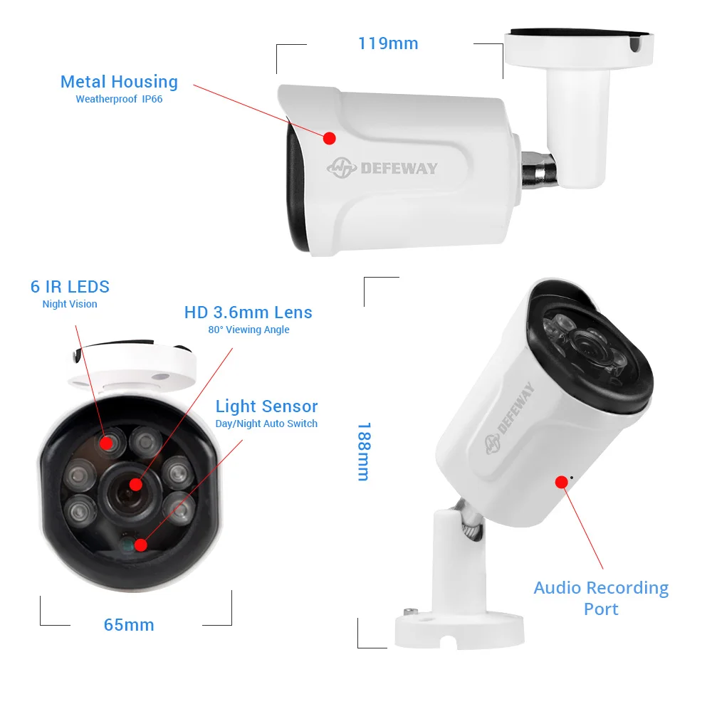 DEFEWAY видеонаблюдение PoE Комплект 4 шт. 3.0MP ip камера 8CH/4CH 1080P HD NVR наружная система