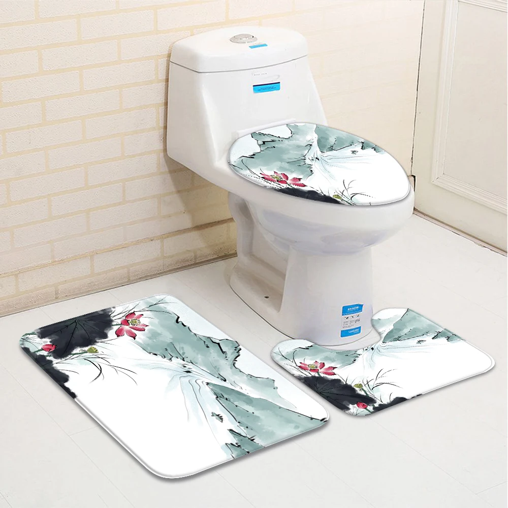 

3 шт./компл. в виде листка лотоса Ванная комната мат китайских Стиль традиционная живопись цветок, растение, свадебная брошь, узор ванна для ванной комнаты Туалет ковер нескользящий коврик