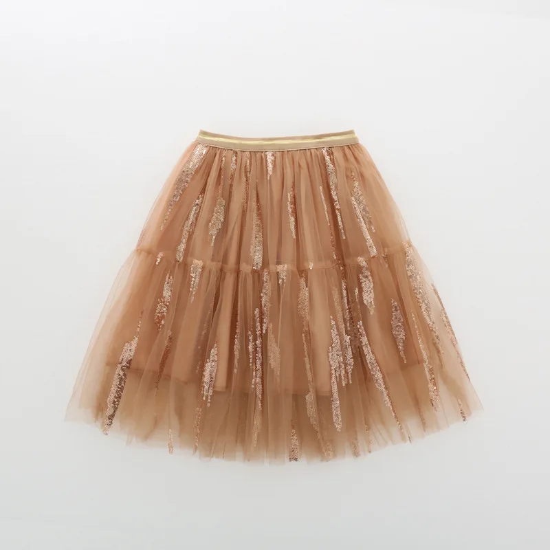 Новая сетчатая юбка для девочек длинная многослойная принцессы с блестками 3