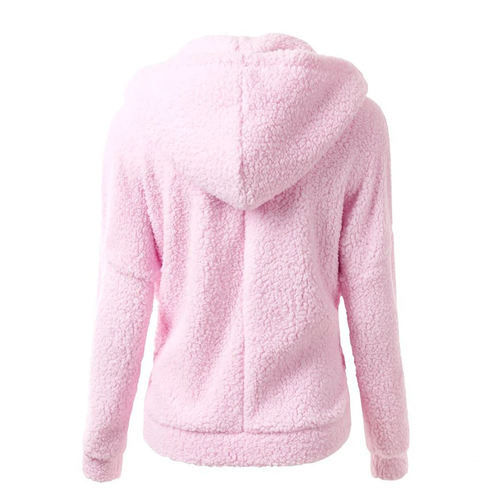 Women Fleece Sweatshirt Autumn Warm Soft Thicken Hooded Jackets Fashion Solid Zipper Long Sleeve Female Outwear Plus Size