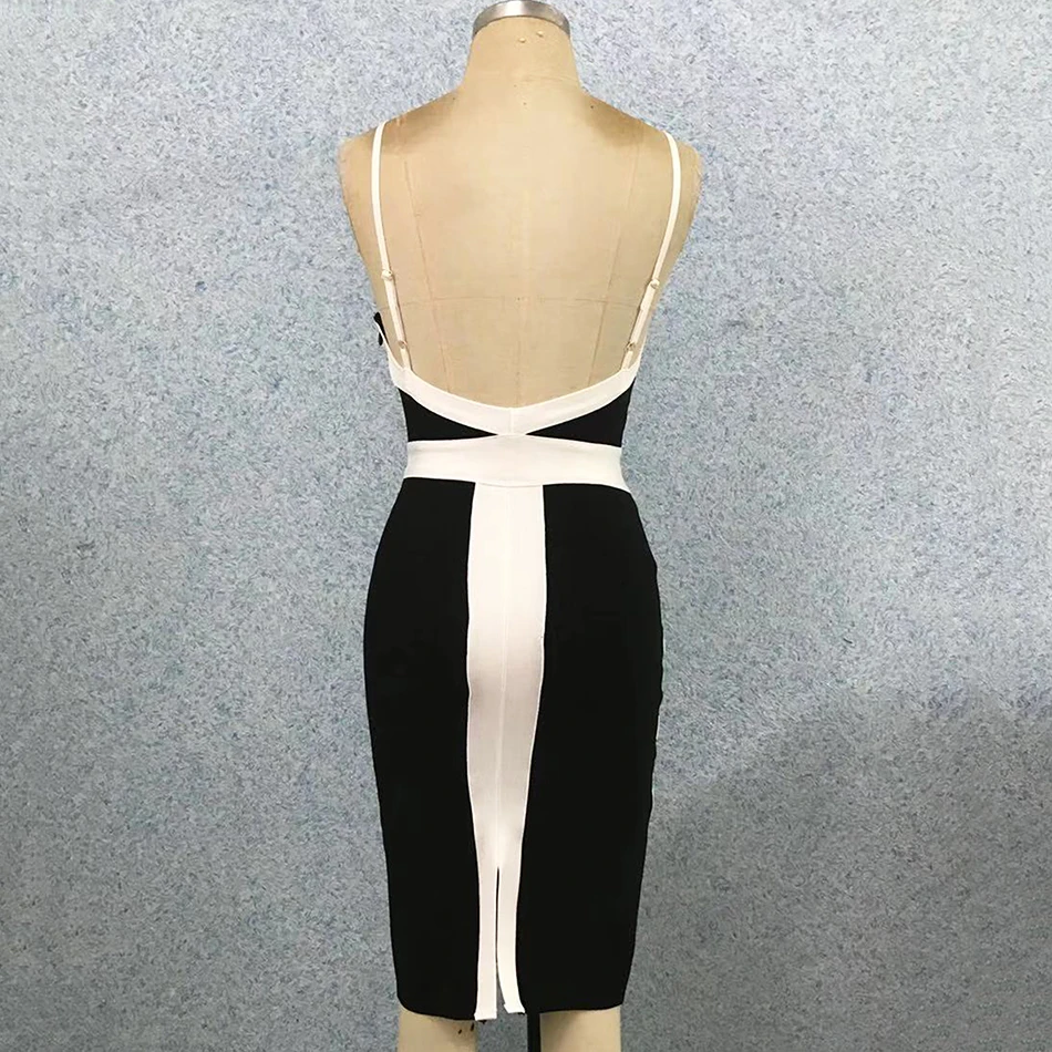 

2020 New Women'S Midi Stitching Bandage Dress Sexy Sleeveless Backless Stripe Bodycon Spaghetti Dress Club Party Vestidos