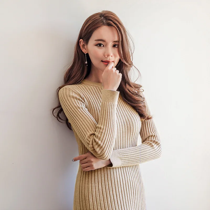 Женское платье с круглым вырезом и длинным рукавом кружевное трикотажное