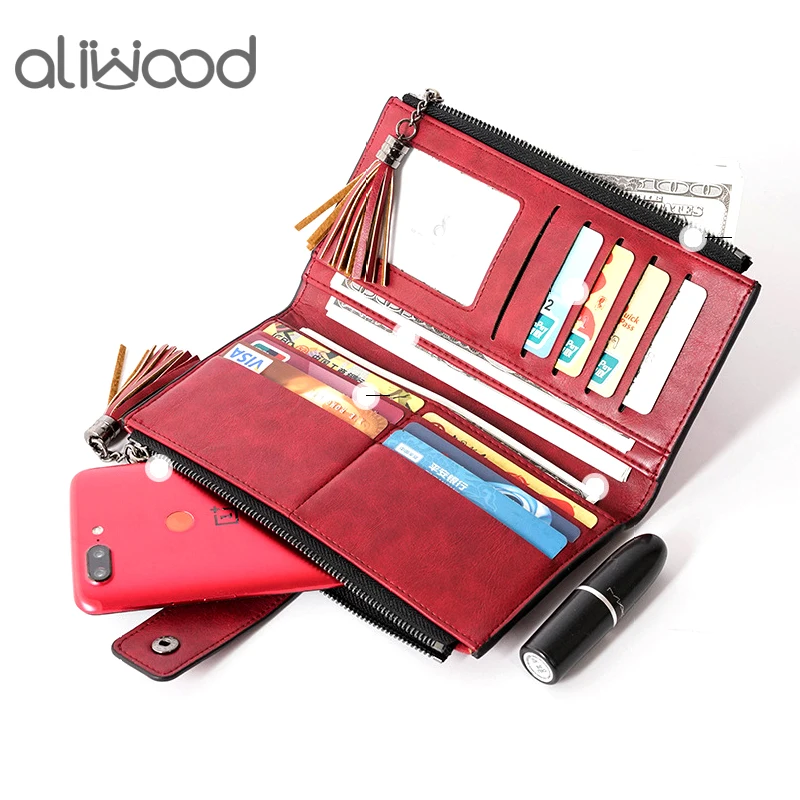 Aliwood новый двойной застежке-молния с кисточкой Для женщин кошелек длиный 2 раза