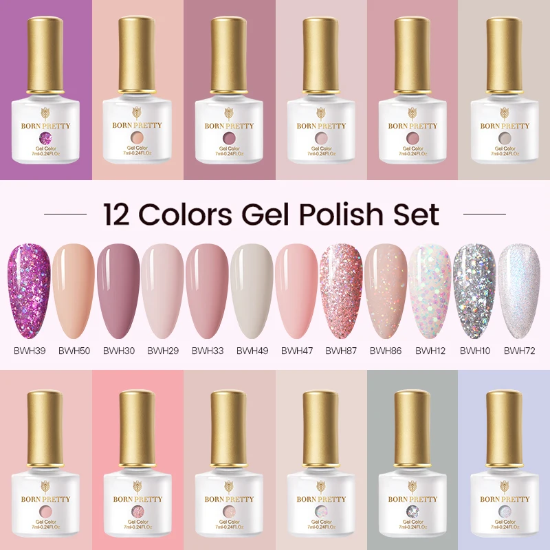 

BORN PRETTY Colored Gel Nail Polish Set 7ml Semi-permanent Varnish UV LED Gel Hybrid Gel Polish Soak Off Nail Kit Top Coat