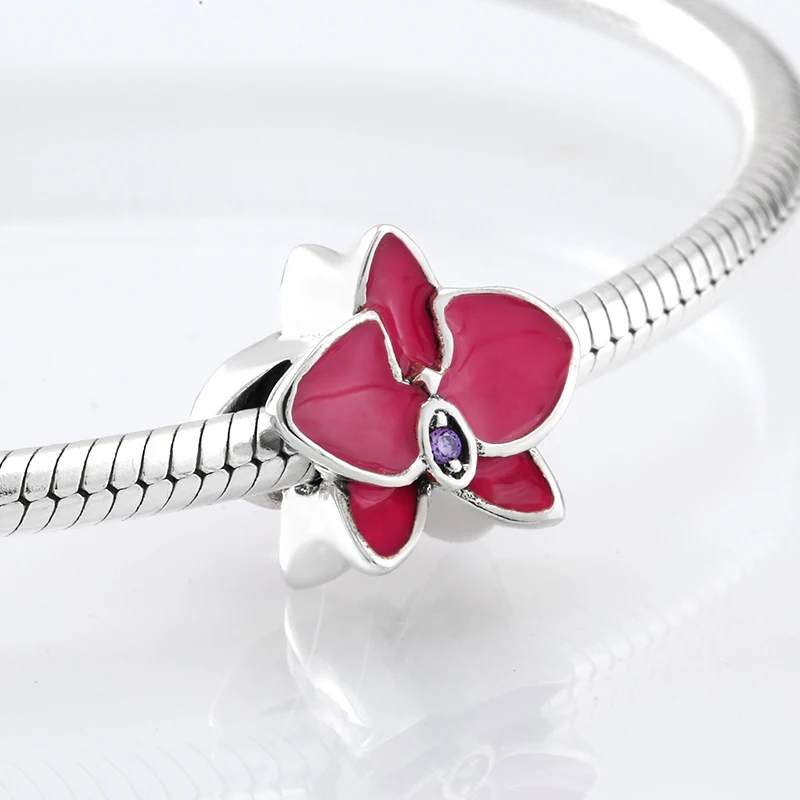 Лидер продаж розовые эмалированные орхидеи из моли DIY бусины стерлингового