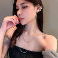 fyuan butterfly wings clip earrings long tassel chain exquisite heart crystal for women dangle earrings jewelry gifts