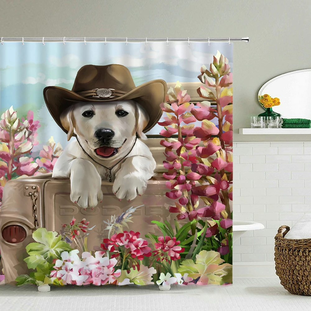 Мультфильм Симпатичный кот собака душевая занавеска для ванной комнаты
