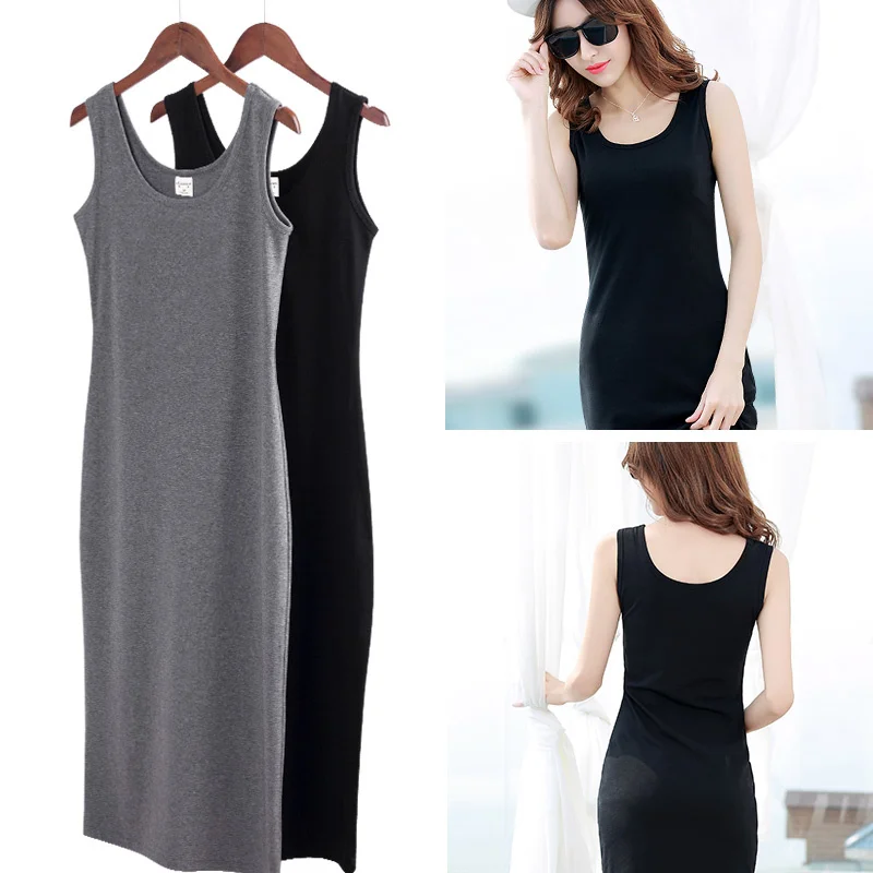 

Spring 2021 New Women's Summer Black Vest Dress Mid-Length Large Size Sleeveless Suspender Dress Inner Wear Base