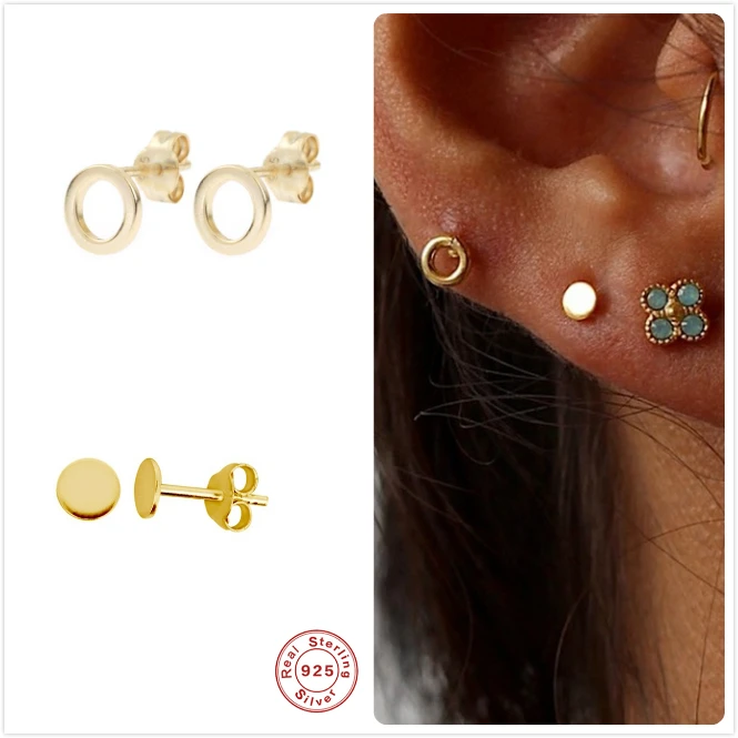 925 пробы серебряные серьги для женщин золотые маленькие костяные девушек пирсинг