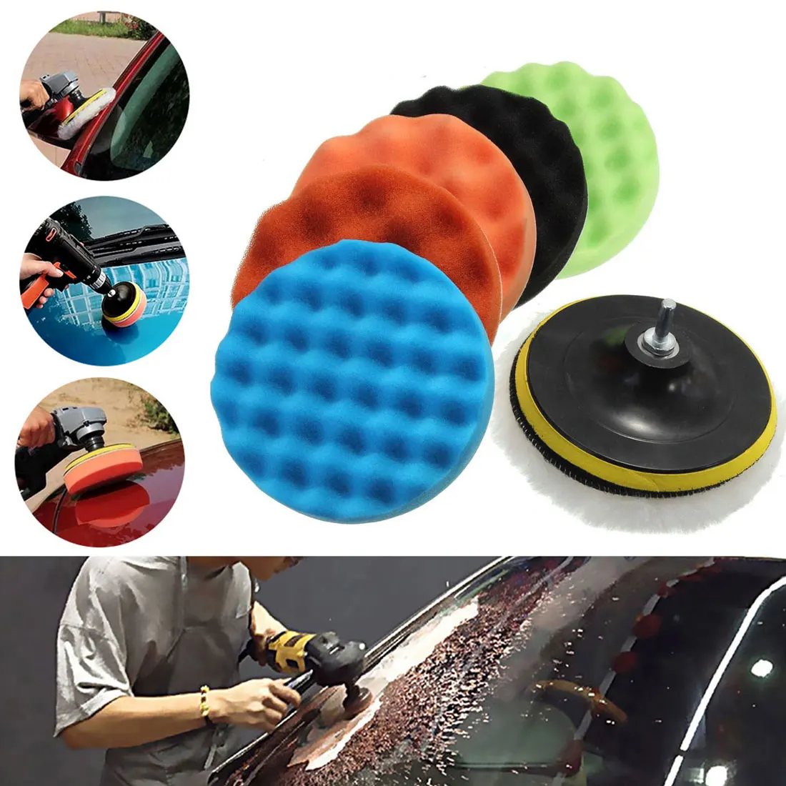 

Buffing Sponge Polishing Pad Hand Tool Kit For Car Polisher Compound Polishing Drill Adapter Self-Adhesive Waxing Tool Accessory