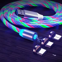flowing light magnetic charging mobile phone cable for iphone charger wire for samaung xiaomi led micro usb type c wire cord