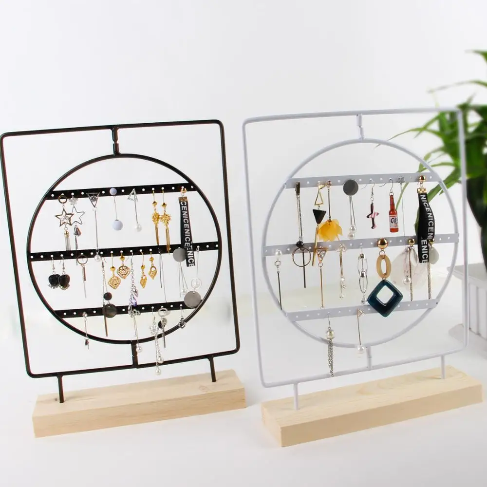 

TONVIC круглый/квадратный вращающийся деревянный органайзер для сережек, ювелирных изделий, металлический держатель, подставка для дисплея, с...