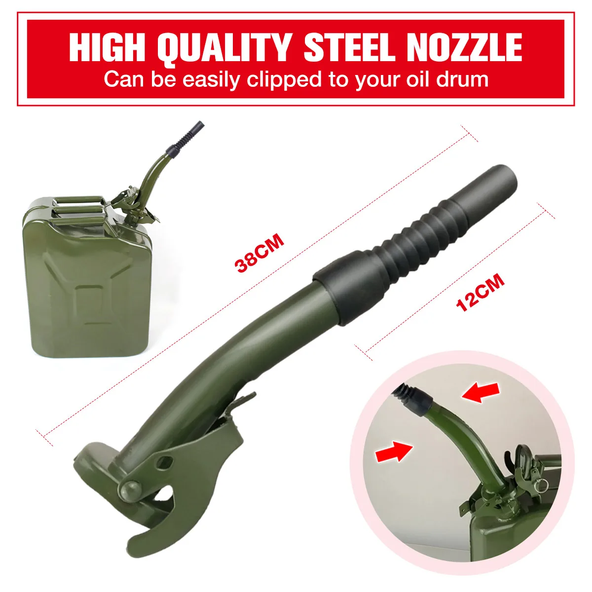 

Flexible Metal Pouring Spout With Sealing Rubber Gaske Fuel Nozzel For 5/10/20L Gerry Jerry Cans Deep Green