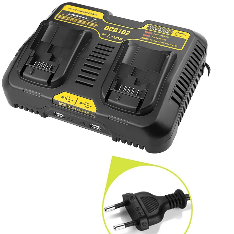 hot double charging postion with dual usb port dcb102 li ion battery charger for dewalt 12v 14 4v 18v 20v dcb200 dcb201 fast free global shipping