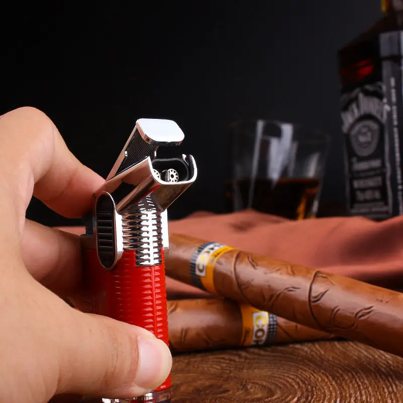 Металлическая зажигалка с двойным огнем на локтях ветрозащитная газовая