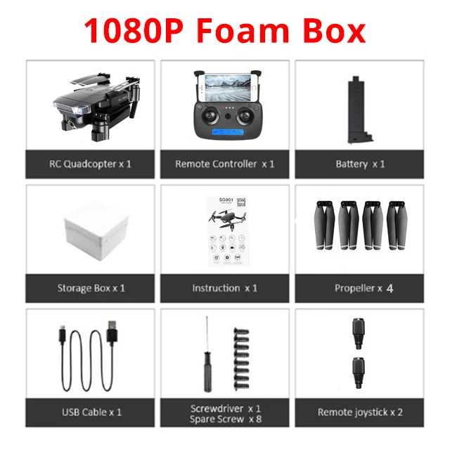 1080P Foam Box SG901 Дрон 4K двойная HD камера wifi FPV оптический поток Квадрокоптер Профессиональный Следуйте за мной Вертолет Hover складной игрушечные дроны - Цвет: 1080P Foam Box