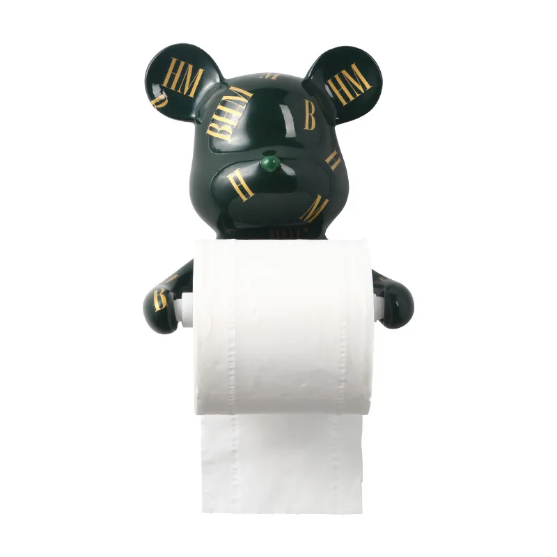 Modern Creative Kitchen Paper Rack Bear Tissue Reel Bathroom Toilet Pendant Black