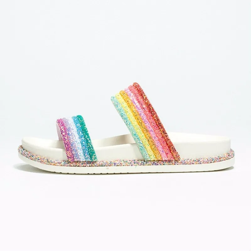 

2020 New Rainbow Slippers Women Shoes Woman Non-slip Fashion Beach Shoes Vacation Flat Thick Bottom Casual Shoes Plus Size 41