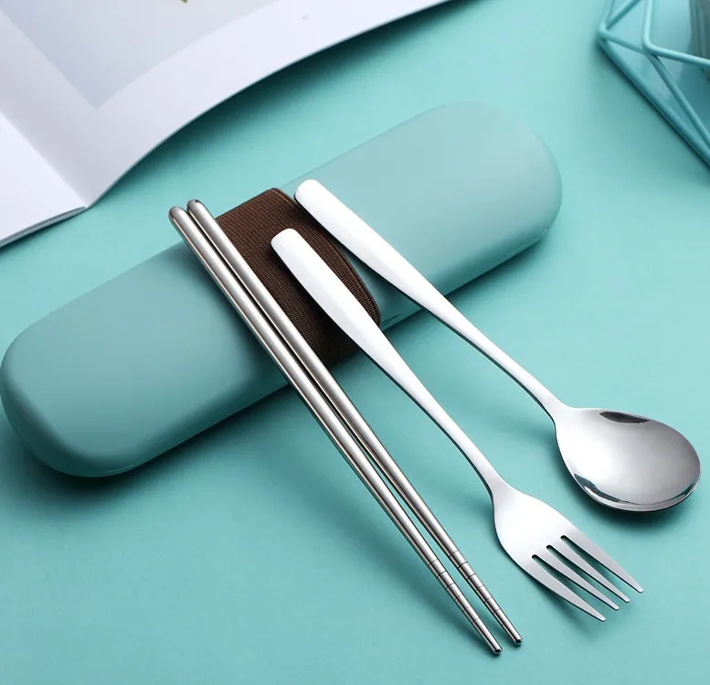 4 шт. Нержавеющая сталь посуда многоразовые столовый набор в дорогу для