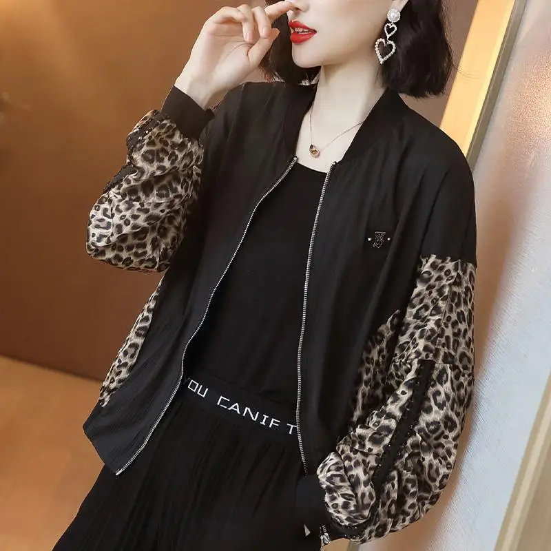 

Leopard Baseball Jacket Women's casual jacket 2021 new spring and autumn loose large cardigan top versatile Long Sleeve Jacket