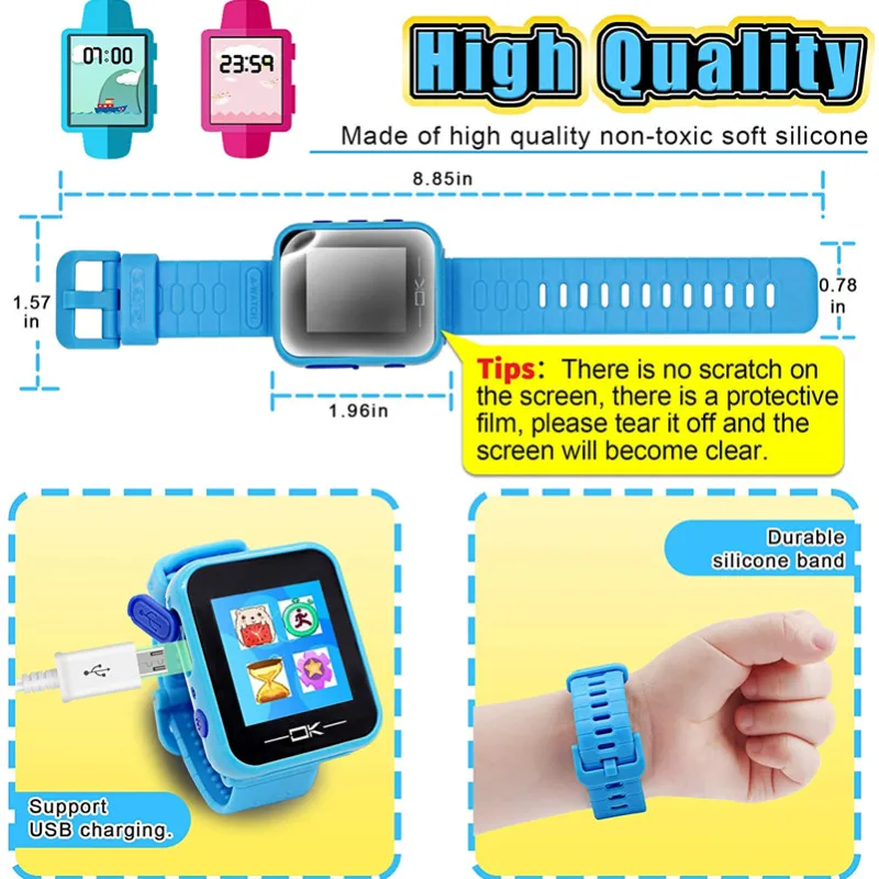 

For 3-8 years Girls Boys Children's Smart Watch Toddler Watch With Camera USB Rechargeable Birthday Gift Toys Digital Game Watch