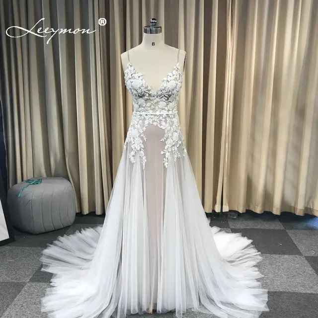ivory and Nude Leeymon Русалка цвета слоновой кости и обнаженная Бохо свадебное платье бисером кружева аппликации Сексуальная спинки пляж свадебное платье Robe de Mariee - Цвет: ivory and Nude