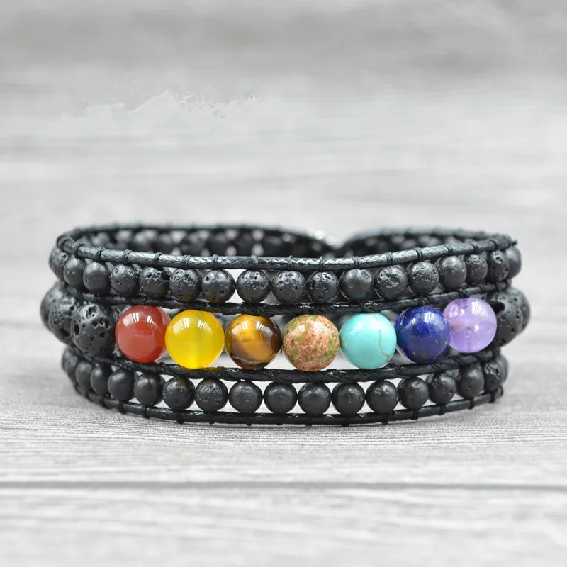 Красочные Бусины браслеты в стиле бохо кожаные из натурального камня винтажные