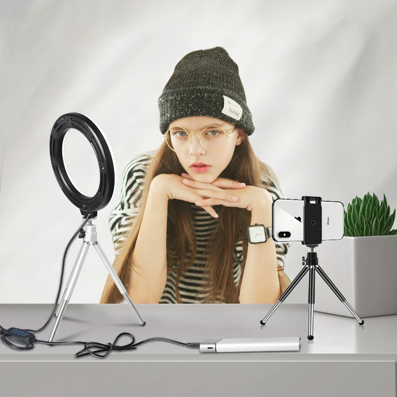 6 &quotбесступенчатый Диммируемый светодиодный кольцевой светильник для селфи