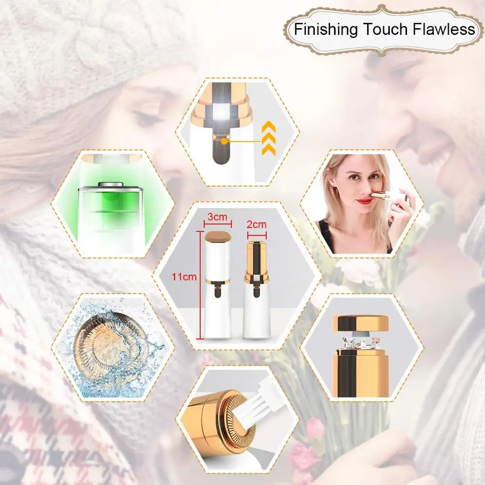 

Women Hair Remover Painless Lipstick Shaver Face/Hand/Armpit/Leg &Bikini Portable Battery Powered Trimmers for Home Travel