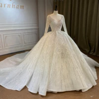 marnham wedding dress 2021 luxury gorgeous woman bridal dress for bride long sleeves chapel train full sequins vestido de novia
