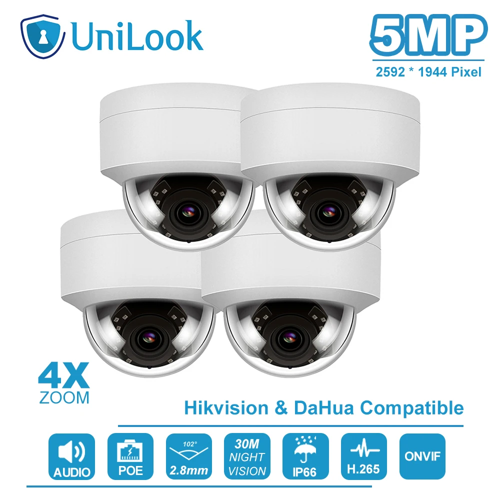 UniLook 16CH NVR 8/10/12/16Pcs 5MP Dome POE IP Camera 4X Zoom Hikvision OEM H.265 Outdoor CCTV NVR Kits Night Vision With HDD