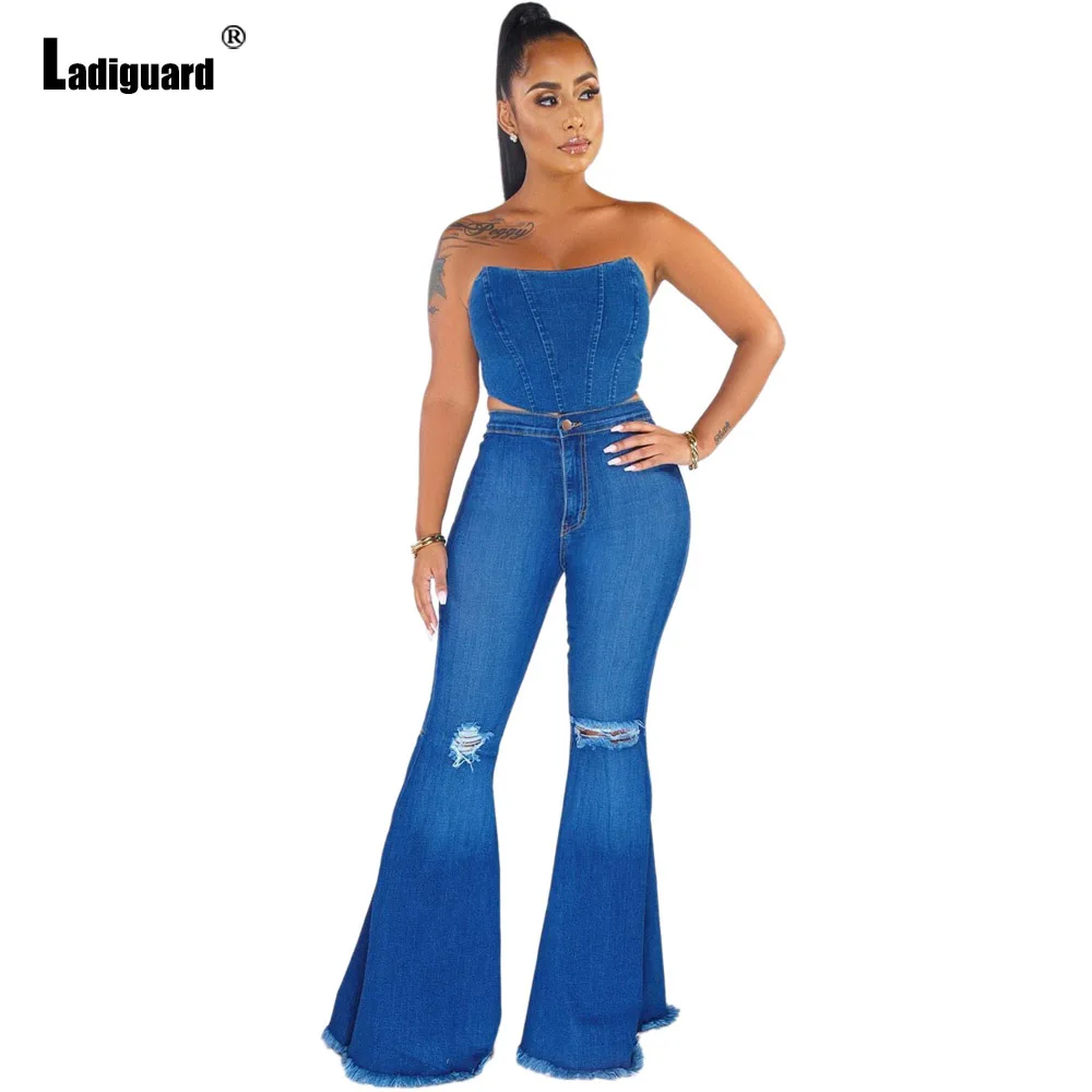 Women Fashion Hole Ripped Jeans African Boot Cut Denim Pants sexy push up jeans Female Stand Pocket Trousers ladies Slim jeans