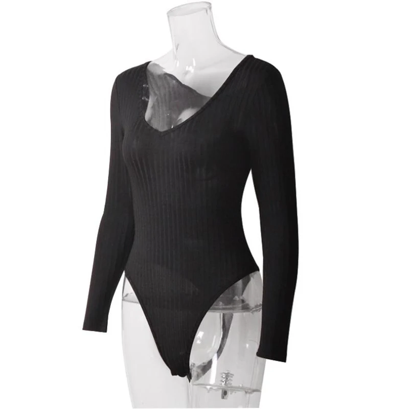 Женский трикотажный комбинезон с длинным рукавом и V-образным вырезом |