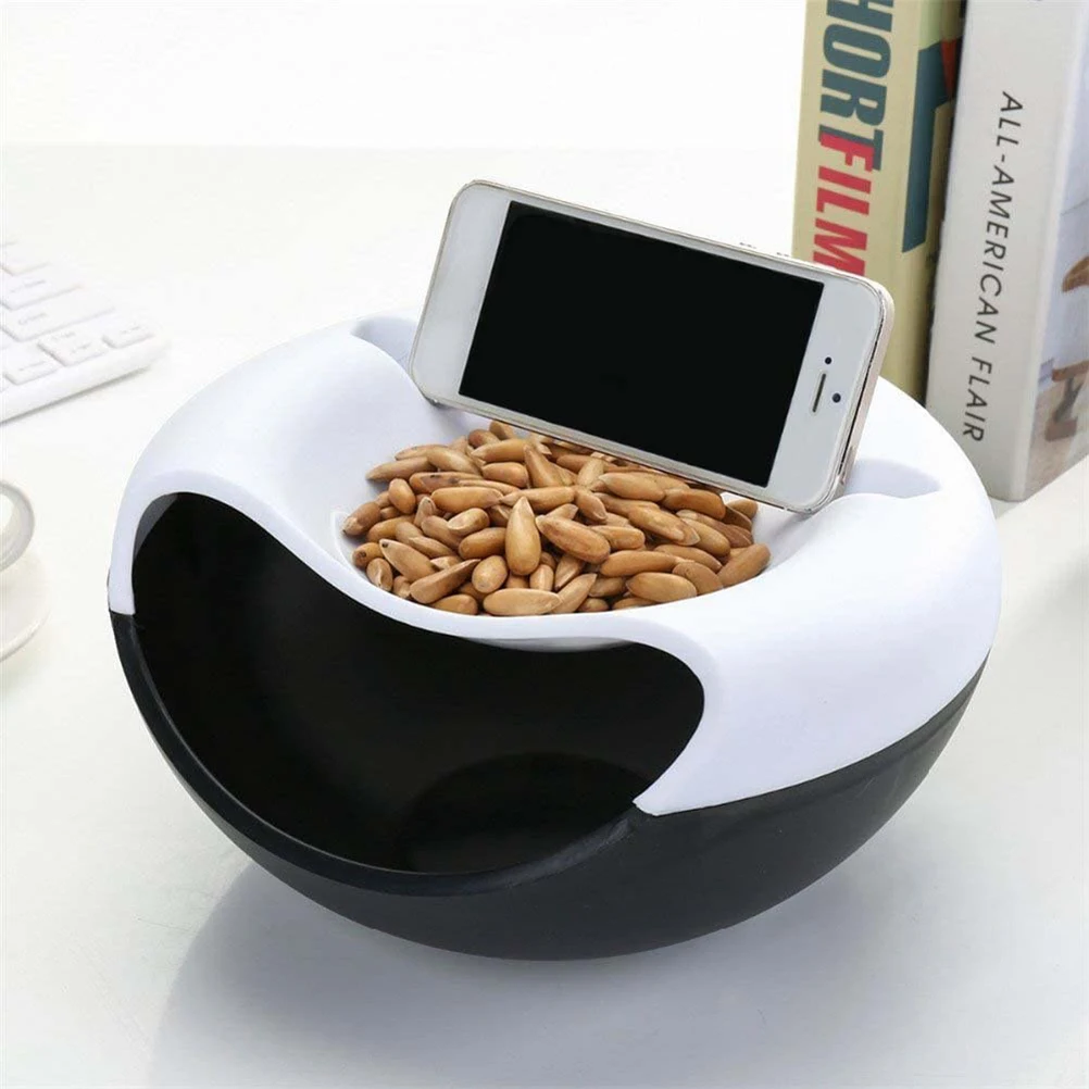 

Lazy Snack Bowl Plastic Multifunction Double Layer Snack Storage Box Plate Organizer Fruit Plate Bowl With Phone Holder Fruits