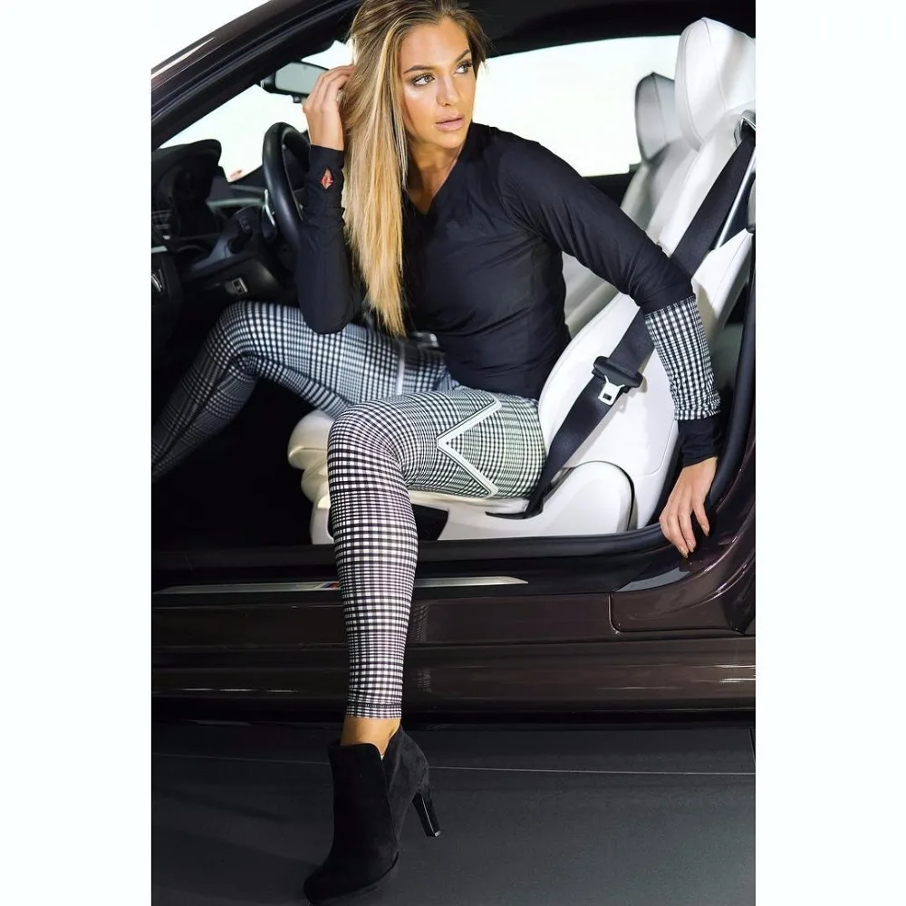 Новинка 2019 леггинсы Hayoha в клетку с цифровым принтом эластичная талия эластичные