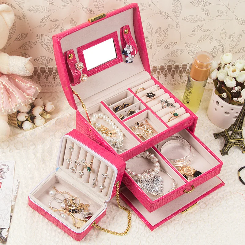 Трехслойный кожаный Органайзер для ювелирных изделий 6 цветов вместительная