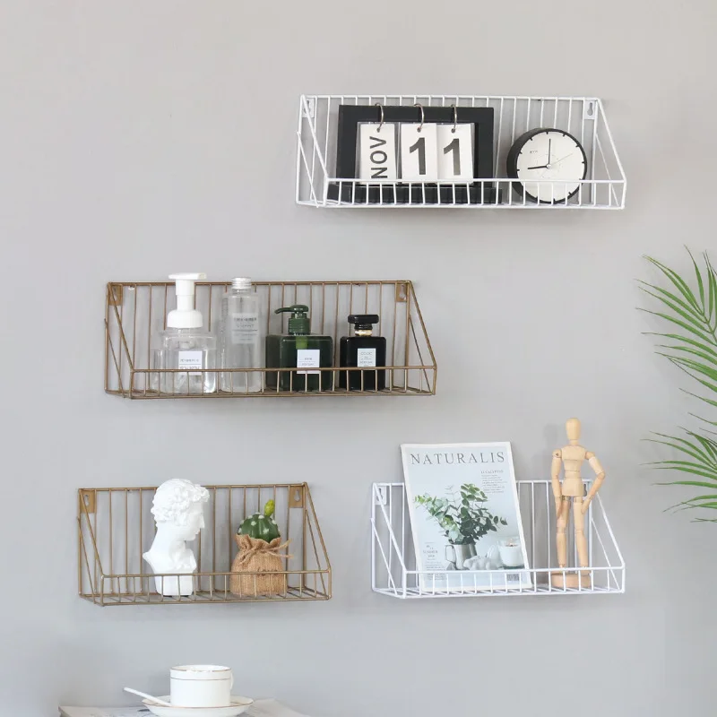 

Nordic Simple Wrought Iron Grid Wall Shelf Creative Home Living Room Bathroom Wall Storage Rack Kitchen Storage Iron Shelves