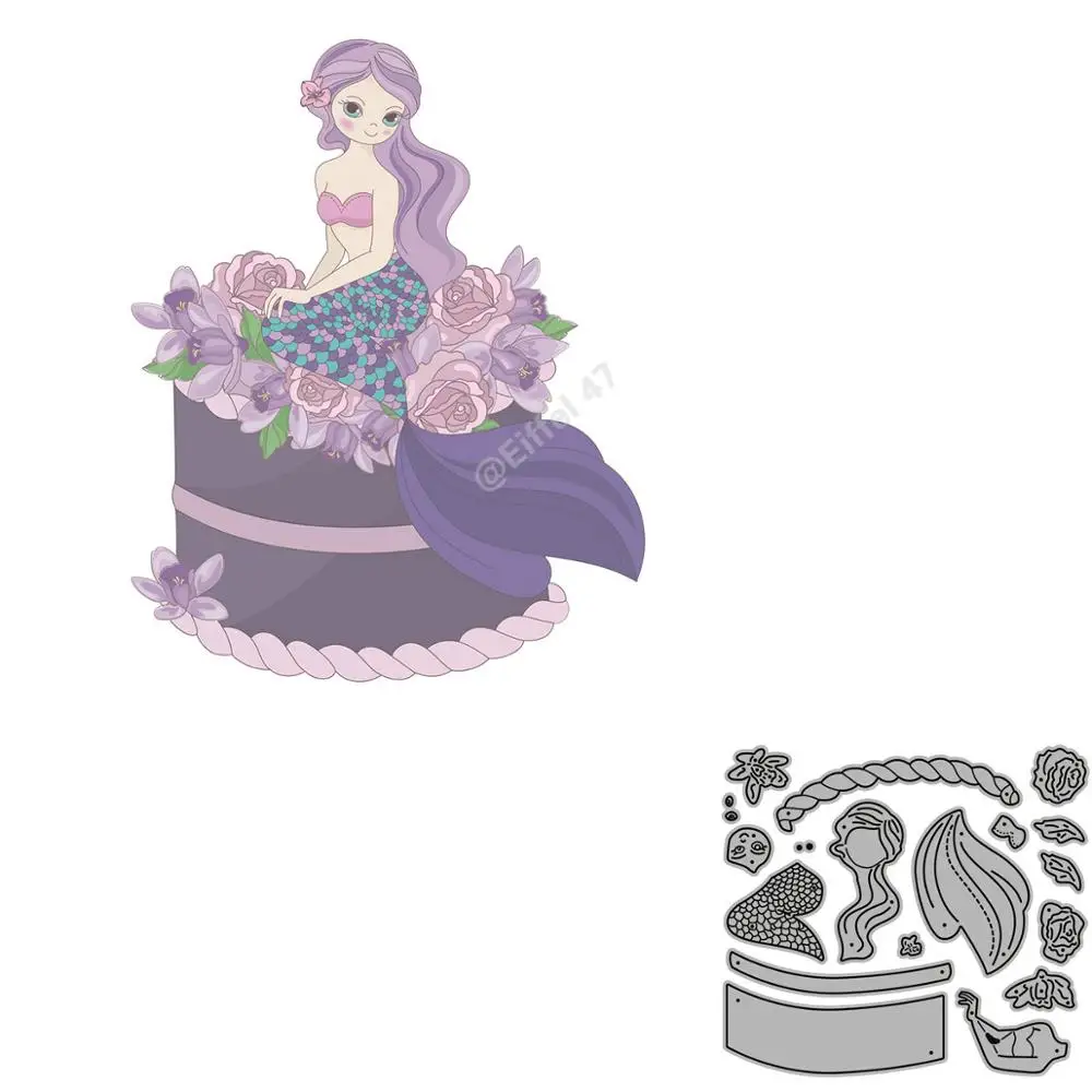 Русалка С Днем Рождения Торт Скрапбукинг металла резки штампы Alinacrafts и