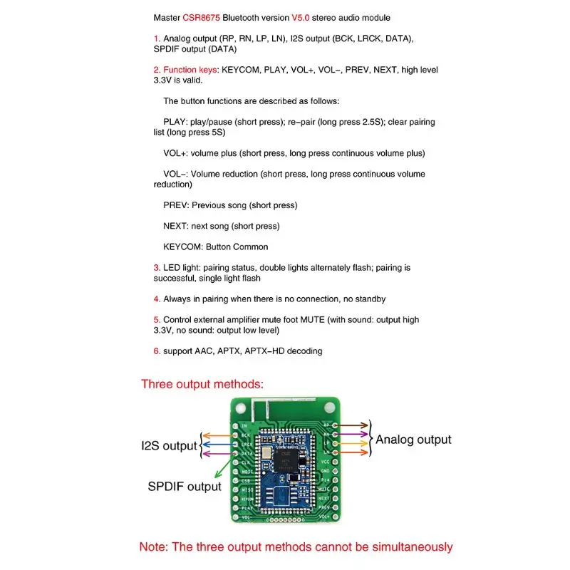 CSR8675 APTX-HD Lossless усилитель звука bluetooth модуль приемника аналоговый/I2S/SPDIF выход